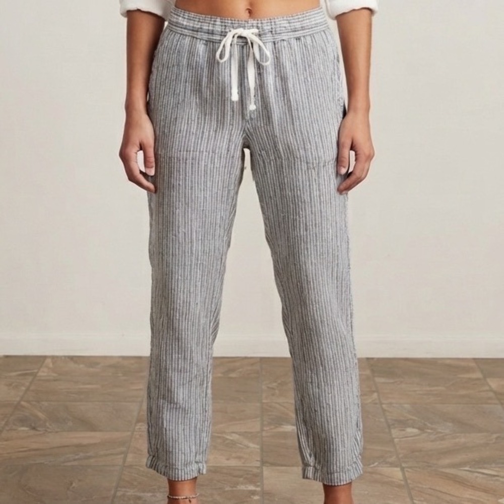 Caslon Blue White Striped Linen Blend Drawstring Jogger Pants Womens Small